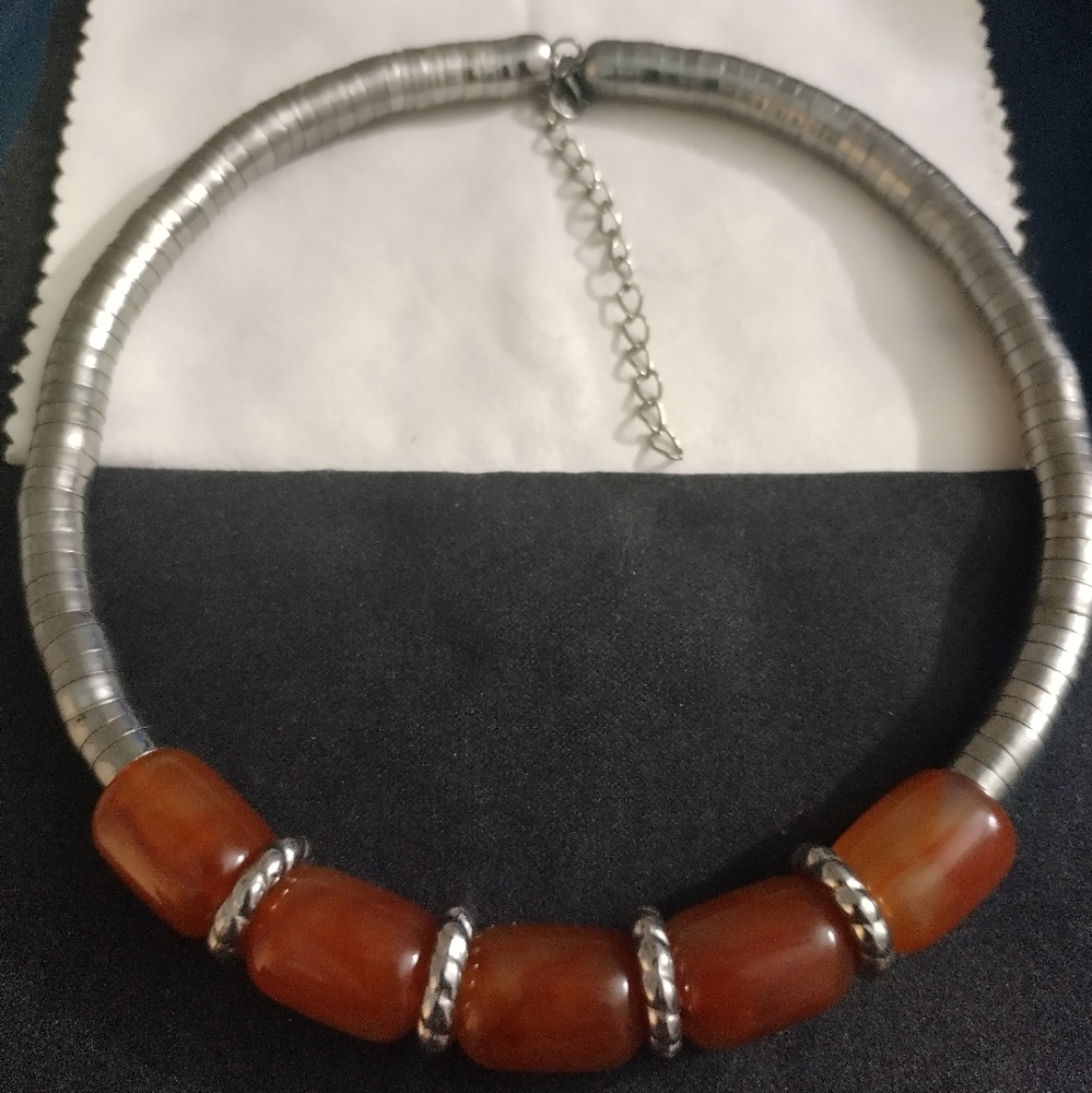 Vintage Bake Light and Silver Coil Necklace